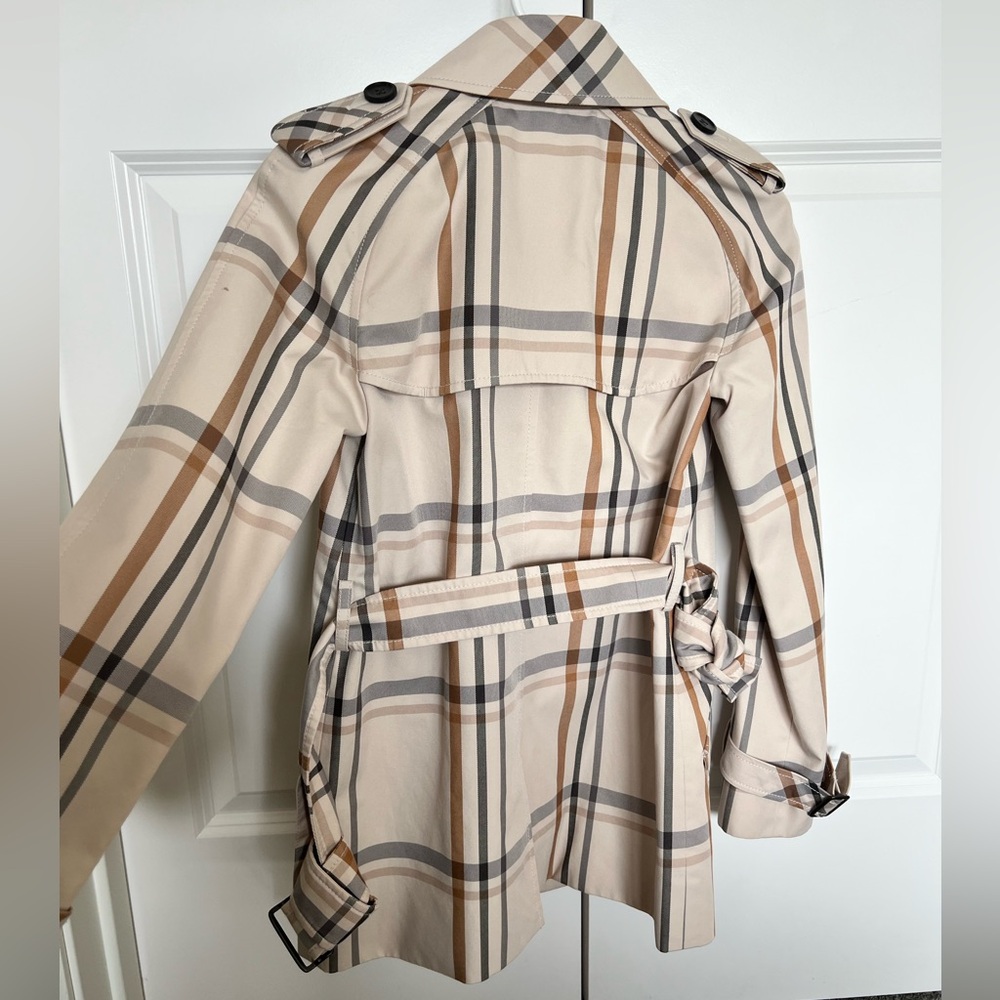 Coach Cream and Brown Plaid Jacket Trench Coat XXS - Picture 5 of 7
